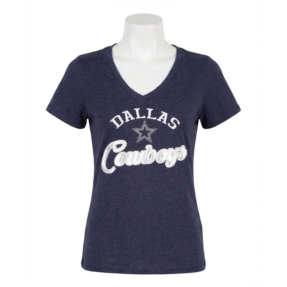 NEW STARTER womens dallas cowboys rhinestones v-neck shirt in navy